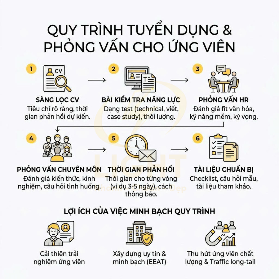 Quy trình tuyển dụng và phỏng vấn minh bạch cho ứng viên với 6 bước và lợi ích chi tiết