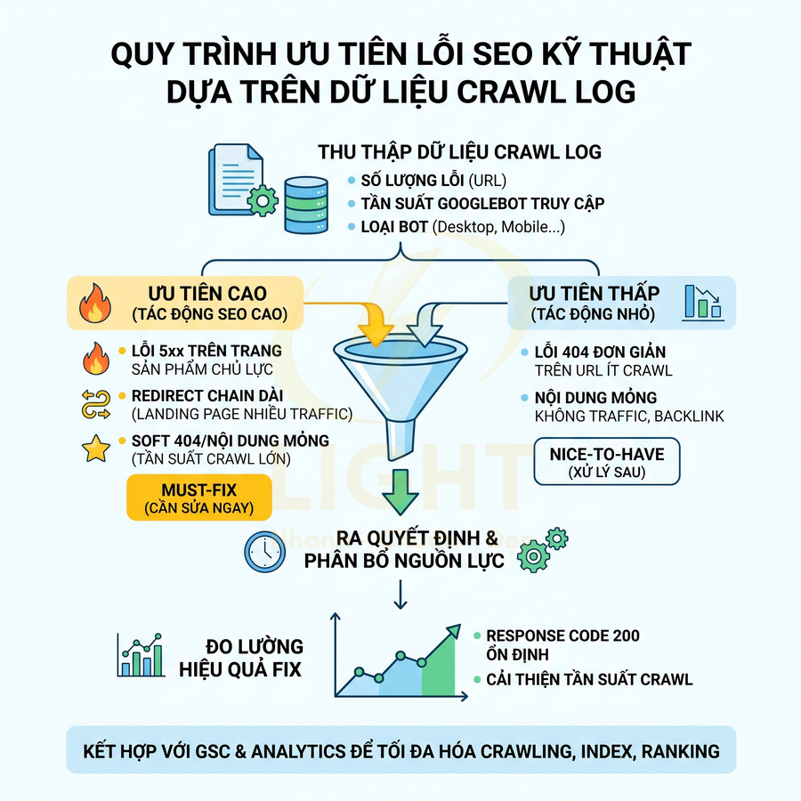 Quy trình ưu tiên sửa lỗi SEO kỹ thuật dựa trên dữ liệu crawl log để tối ưu crawling và index