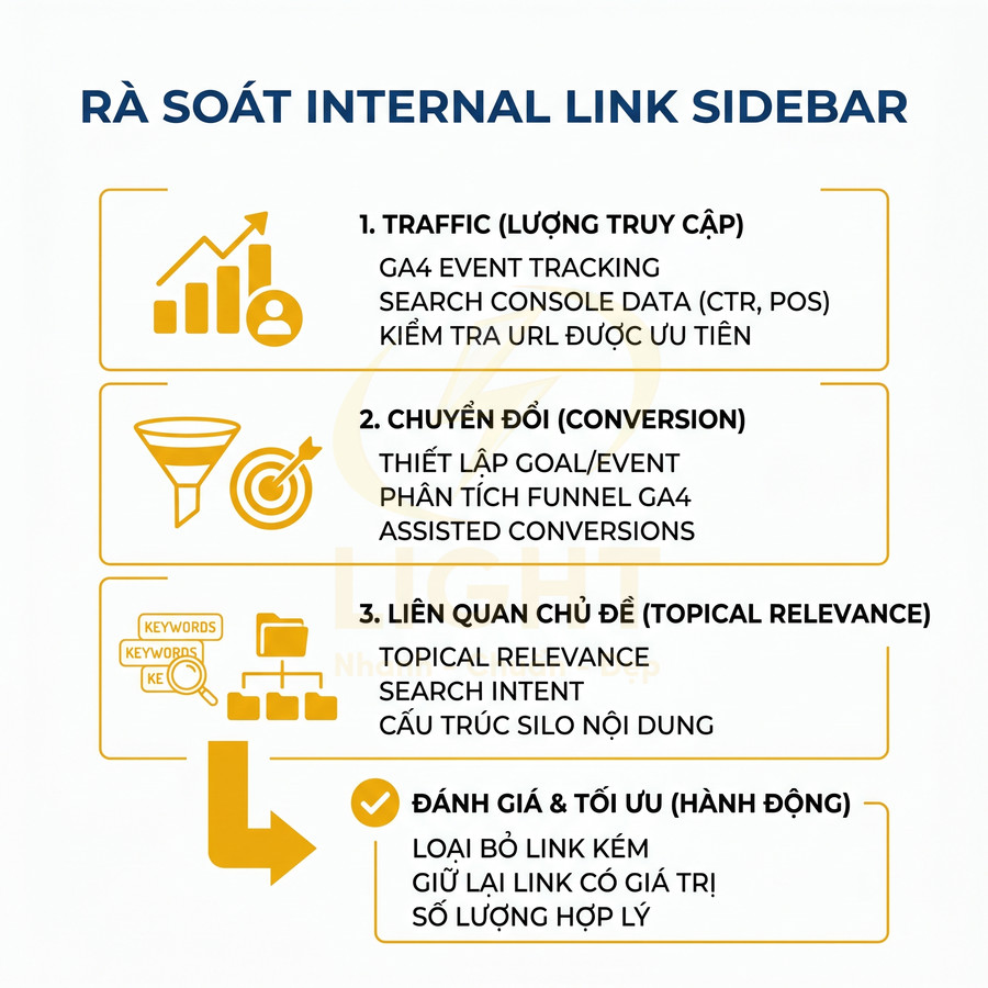 Hướng dẫn rà soát và tối ưu internal link sidebar theo traffic, chuyển đổi và liên quan chủ đề trong SEO
