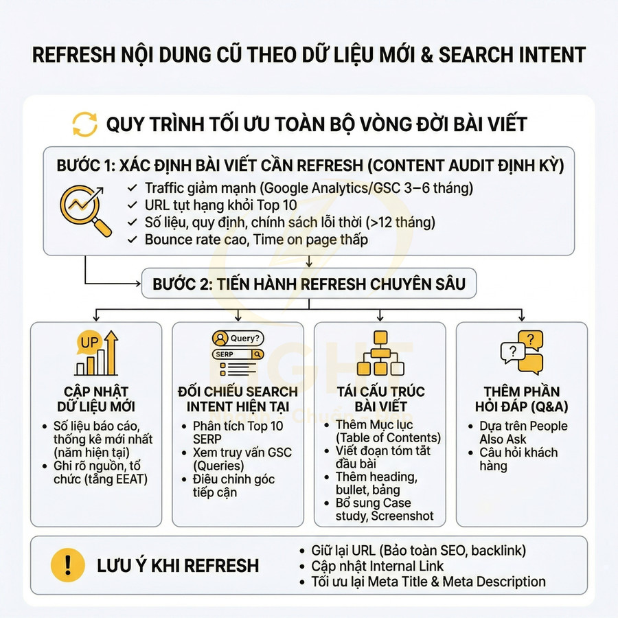Quy trình tối ưu và làm mới nội dung bài viết theo dữ liệu mới và search intent cho SEO