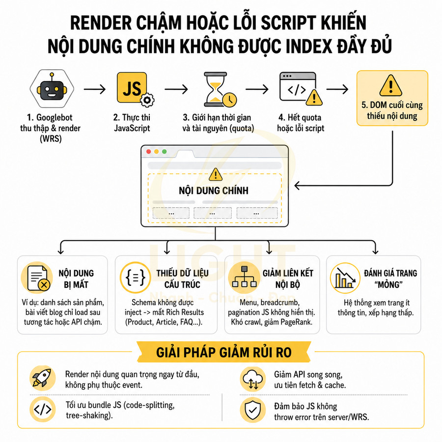 Quy trình Googlebot render JavaScript chậm gây thiếu nội dung chính và giải pháp tối ưu SEO cho website