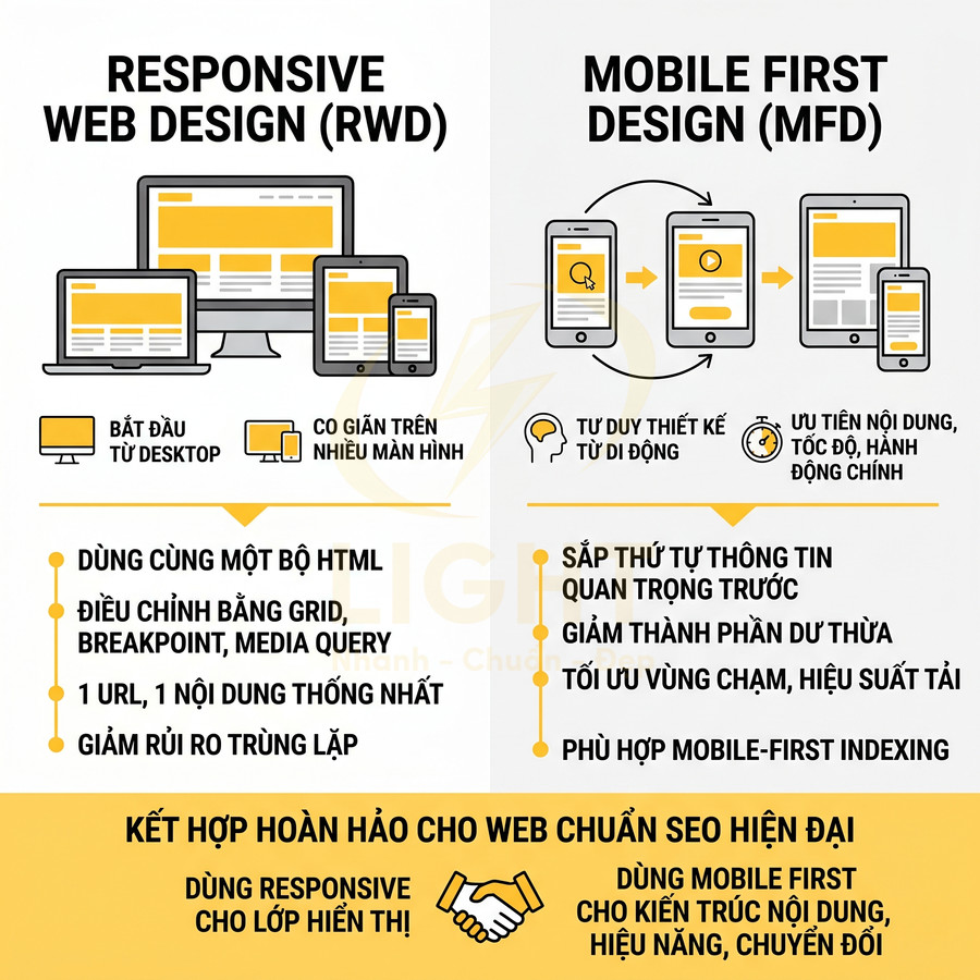 Responsive và Mobile First khác nhau thế nào trong thiết kế website chuẩn SEO?