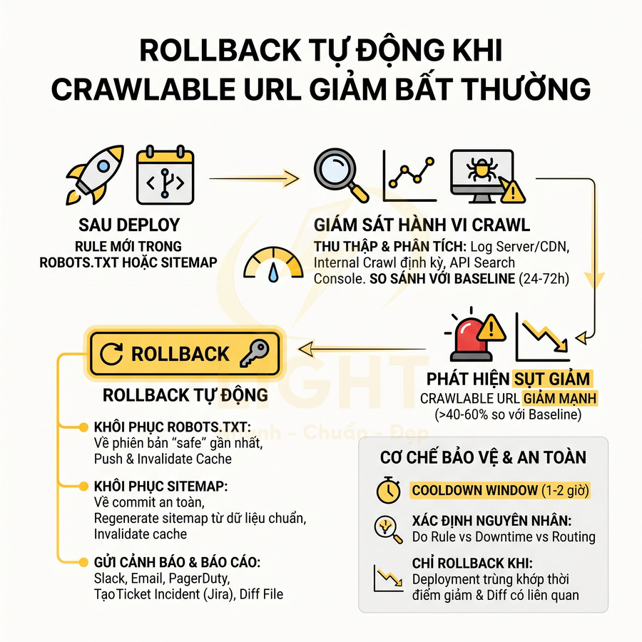 Quy trình rollback tự động khi crawlable URL giảm bất thường trong SEO với giám sát và cảnh báo chi tiết