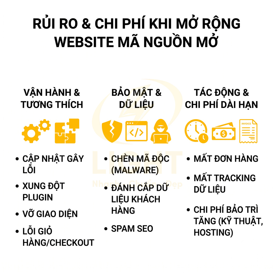Rủi ro và chi phí khi mở rộng website mã nguồn mở về vận hành bảo mật và chi phí dài hạn