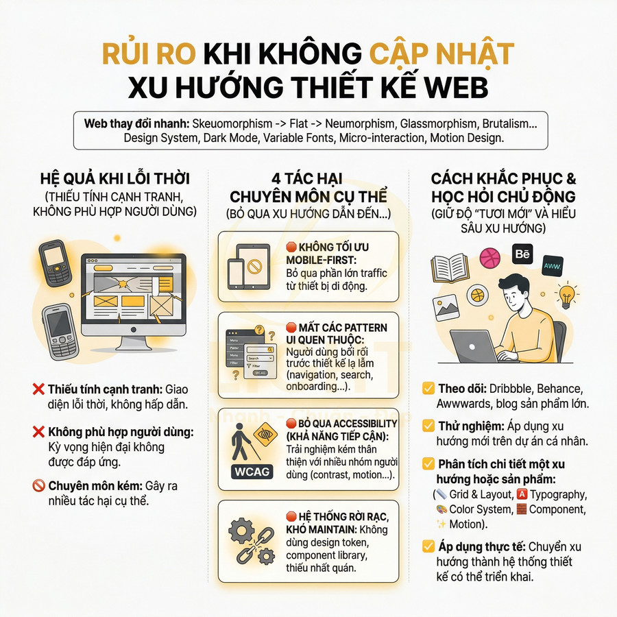 Infographic rủi ro khi không cập nhật xu hướng thiết kế web và cách khắc phục, tối ưu trải nghiệm người dùng