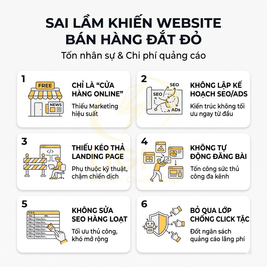 Sai lầm khiến website bán hàng đắt đỏ với 6 lỗi phổ biến về SEO, landing page và quảng cáo online