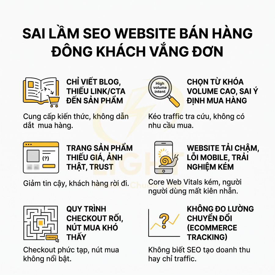 Các sai lầm SEO website bán hàng khiến đông khách nhưng ít đơn và cách tối ưu chuyển đổi