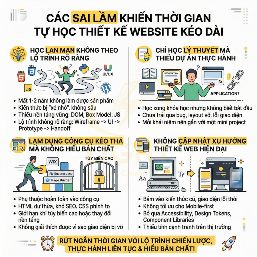 Các sai lầm khi tự học thiết kế website trình bày bằng infographic minh họa sinh động