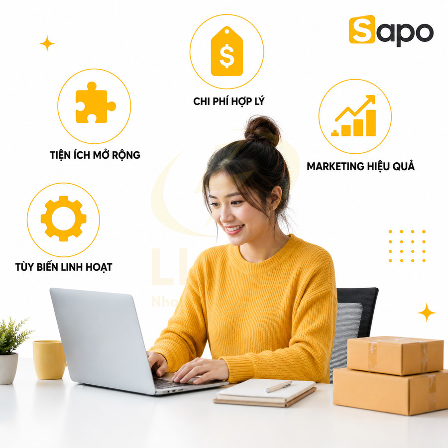 Phần mềm quản lý bán hàng Sapo hỗ trợ nữ chủ shop bán hàng online trên laptop với nhiều tiện ích và chi phí hợp lý