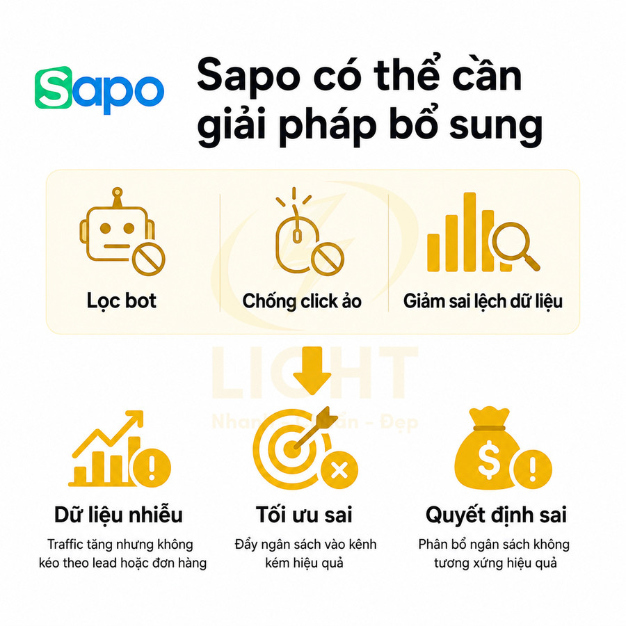 Giải pháp bổ sung cho Sapo giúp lọc bot, chống click ảo, giảm sai lệch dữ liệu và tối ưu quyết định ngân sách quảng cáo