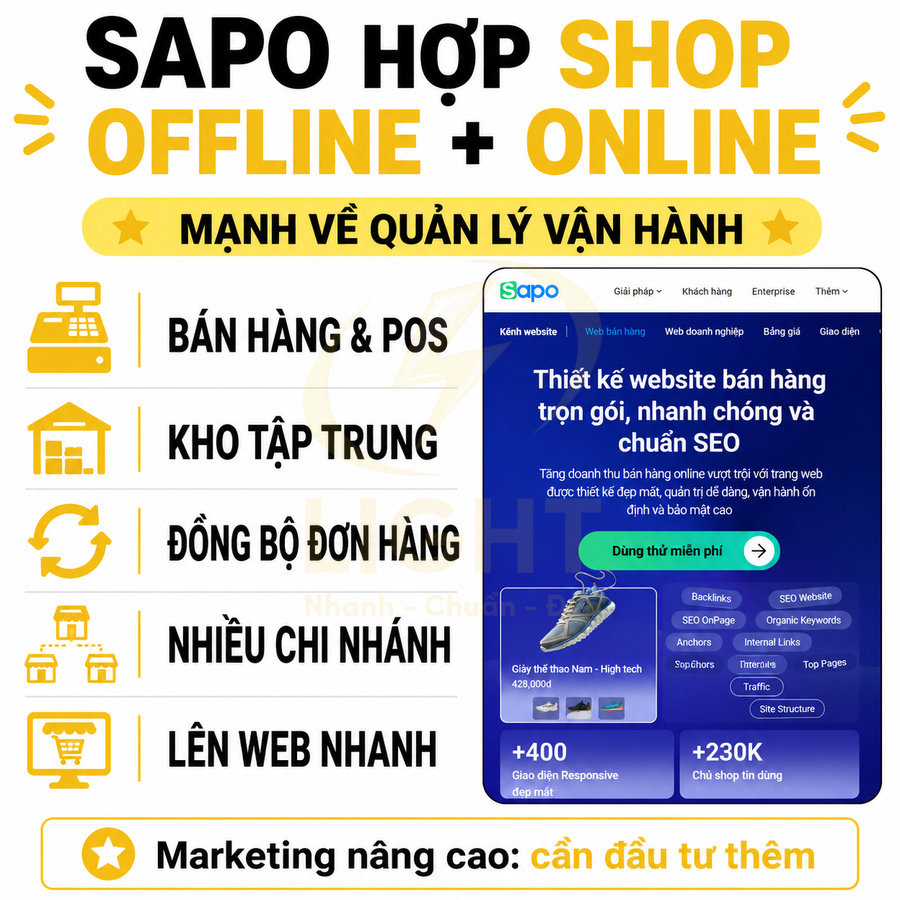 Giải pháp Sapo quản lý bán hàng cho shop offline online với POS kho tập trung đồng bộ đơn hàng nhiều chi nhánh