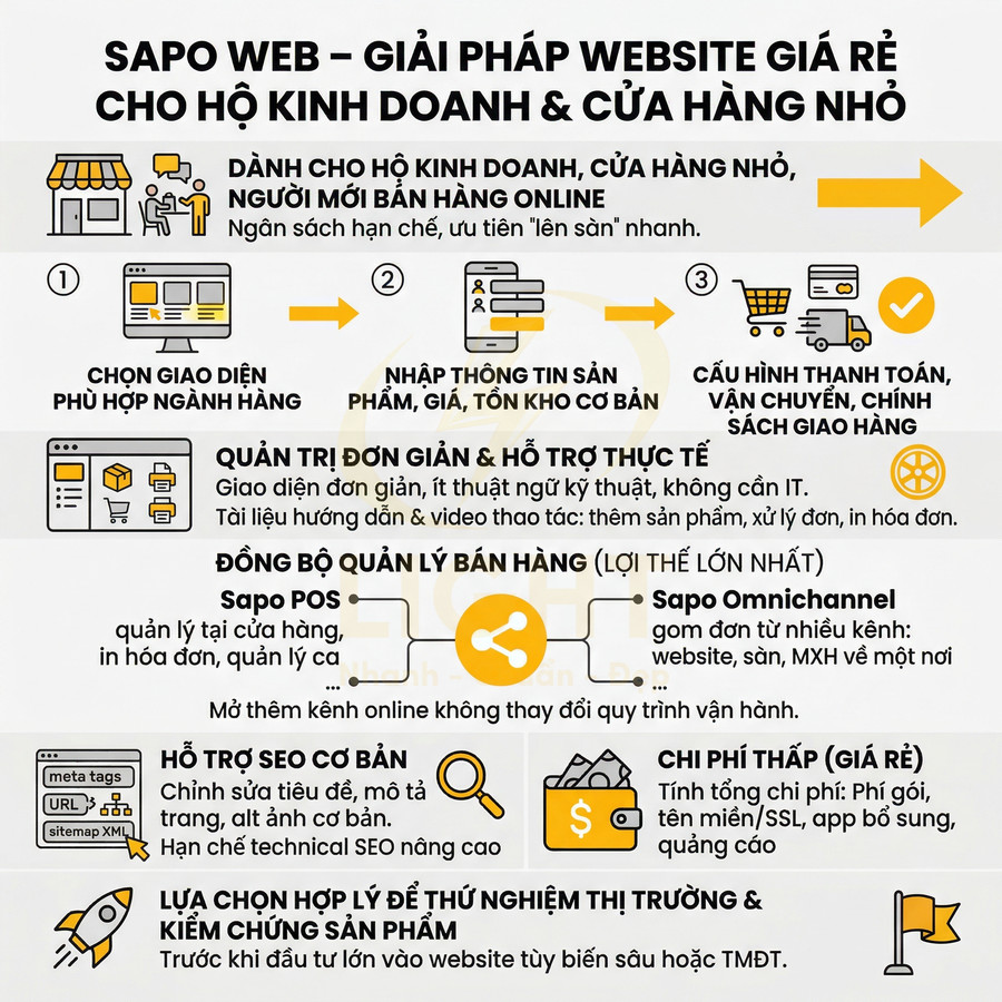 Infographic giới thiệu Sapo Web giải pháp thiết kế website giá rẻ cho hộ kinh doanh và cửa hàng nhỏ