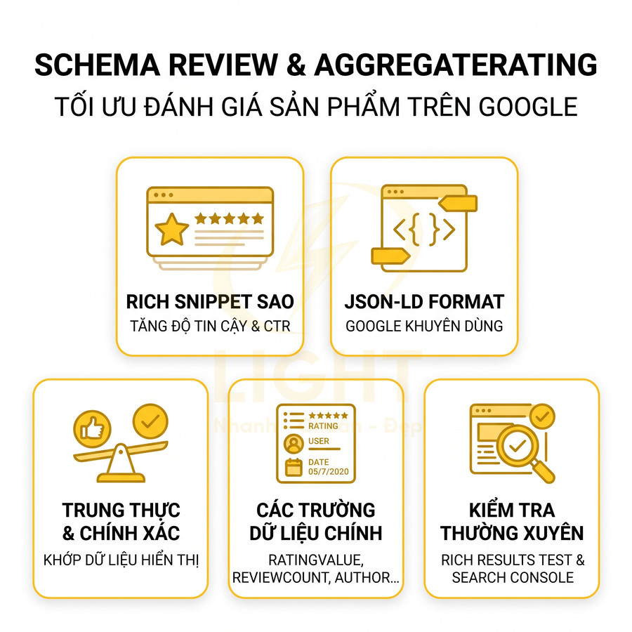 Hướng dẫn tối ưu schema review và aggregate rating để tăng rich snippet sao trên Google