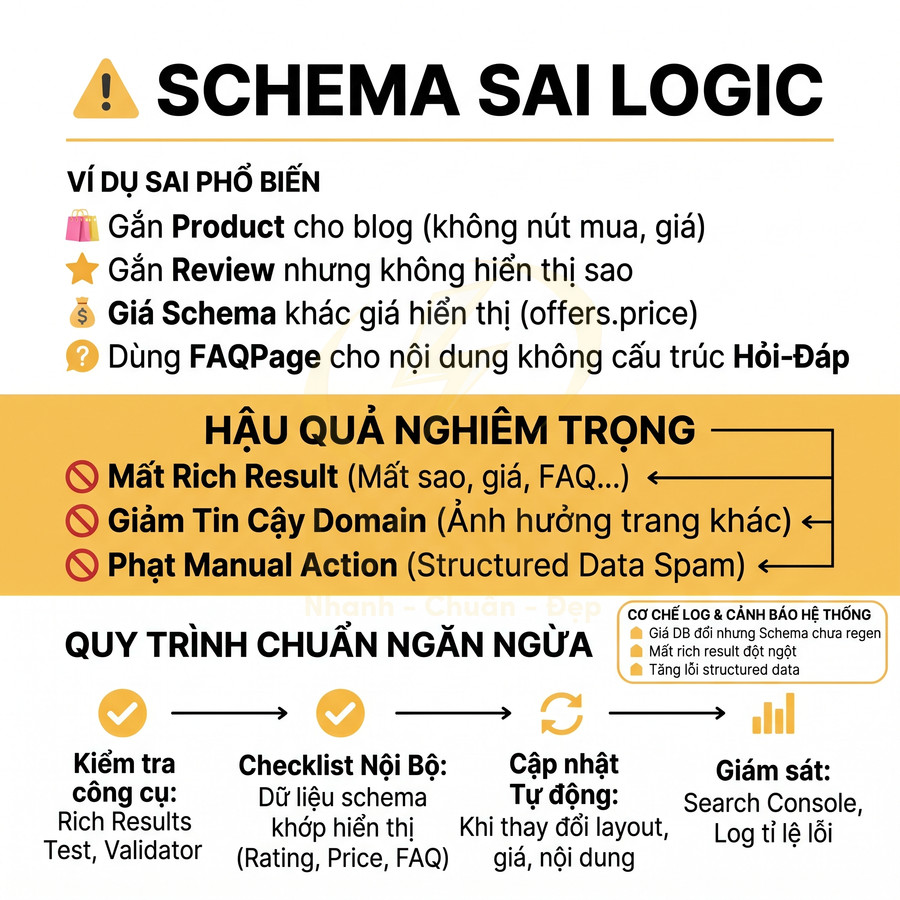 Hướng dẫn xử lý lỗi schema sai logic và quy trình chuẩn ngăn ngừa mất rich result trong SEO