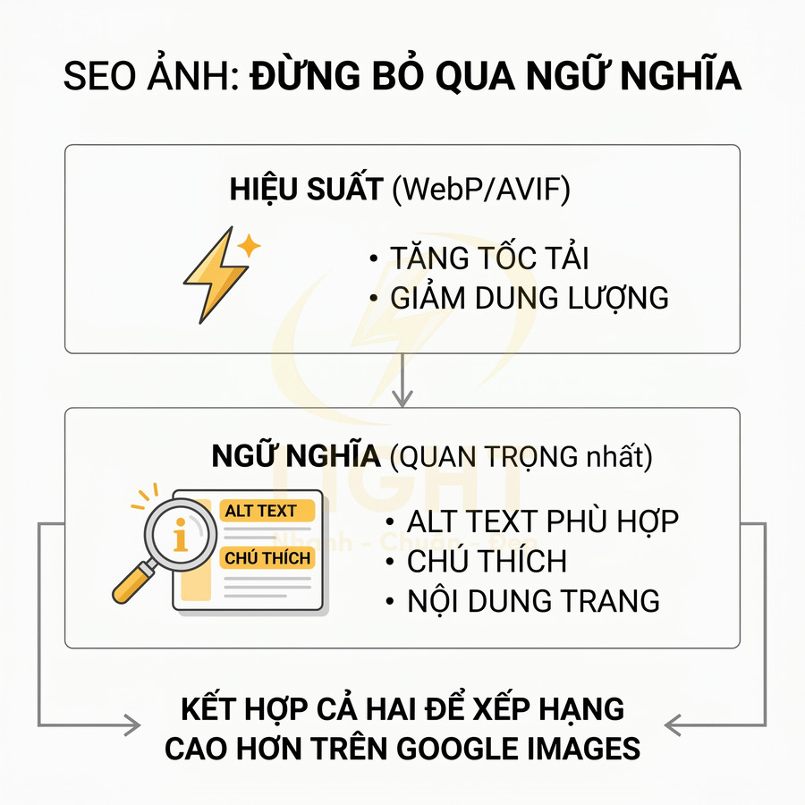 Hướng dẫn SEO hình ảnh nhấn mạnh tối ưu hiệu suất và ngữ nghĩa với alt text và chú thích để tăng thứ hạng Google Images