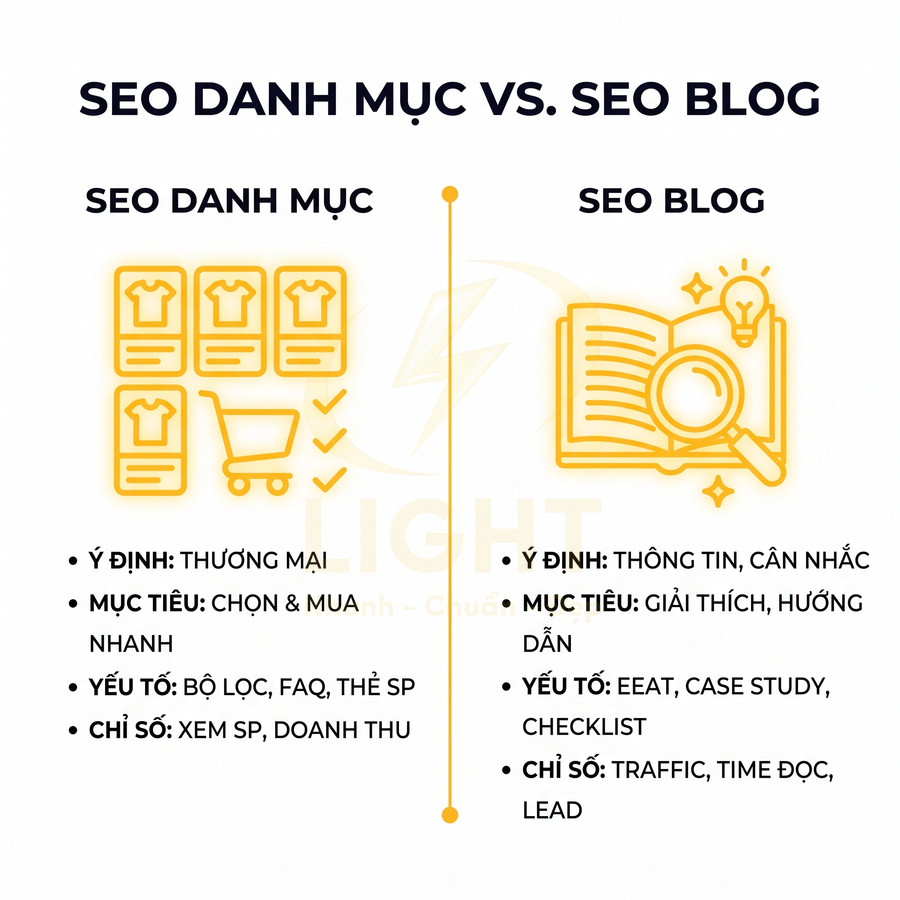 SEO danh mục sản phẩm khác gì SEO bài viết blog?