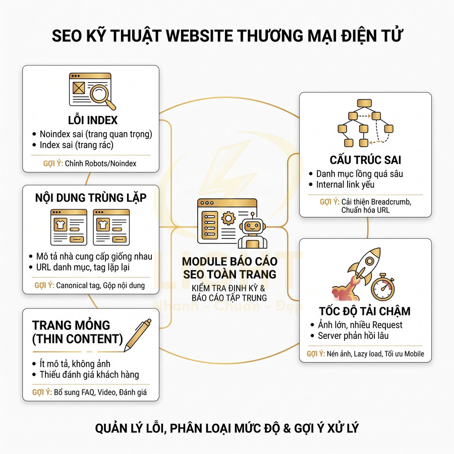 Các lỗi SEO kỹ thuật website thương mại điện tử và gợi ý xử lý để tối ưu toàn trang