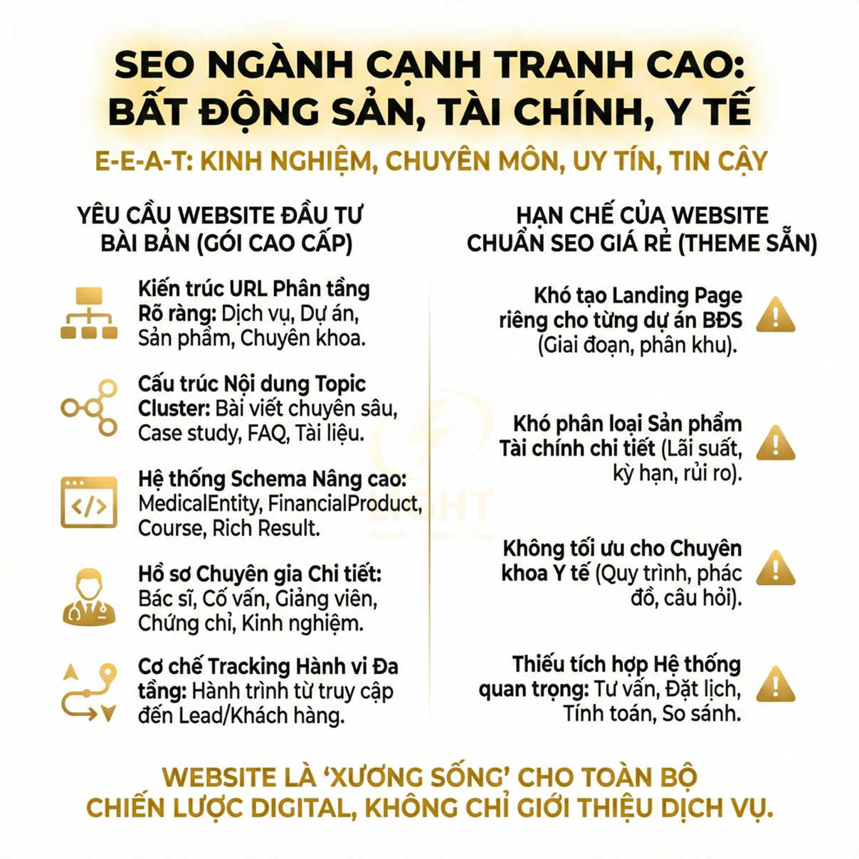 Infographic hướng dẫn SEO cho ngành cạnh tranh cao bất động sản tài chính y tế và yêu cầu đầu tư website bài bản