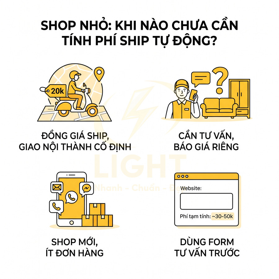 Hình minh họa các trường hợp shop nhỏ chưa cần tính phí ship tự động trong kinh doanh online