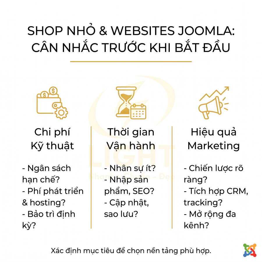 Lưu ý về chi phí kỹ thuật, thời gian vận hành và hiệu quả marketing khi làm shop nhỏ, website Joomla
