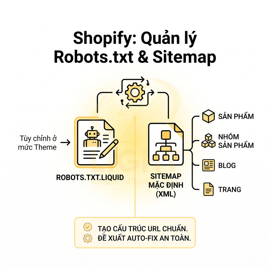 Hướng dẫn Shopify quản lý robots.txt.liquid và sitemap XML cho sản phẩm, blog, trang và nhóm sản phẩm