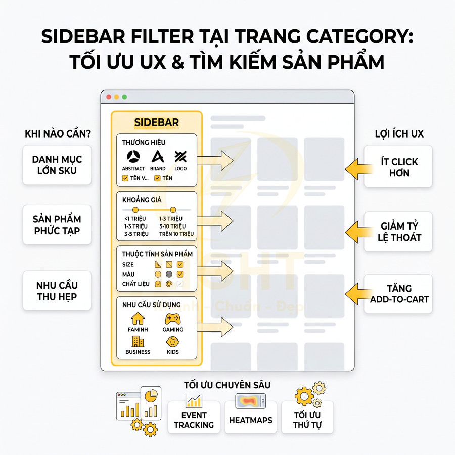 Minh họa sidebar filter trên trang category ecommerce giúp tối ưu UX và tìm kiếm sản phẩm
