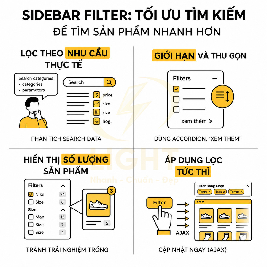 Hướng dẫn tối ưu bộ lọc sidebar trên website để tìm sản phẩm nhanh hơn, hiển thị số lượng và áp dụng lọc tức thì