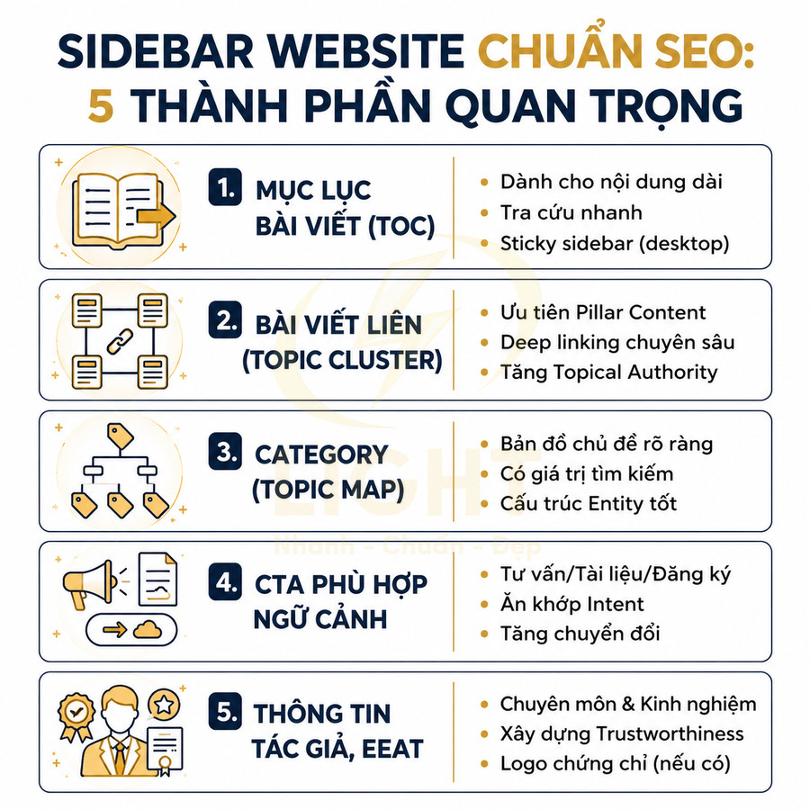 Sidebar website chuẩn SEO với 5 thành phần quan trọng và lợi ích chi tiết cho tối ưu nội dung