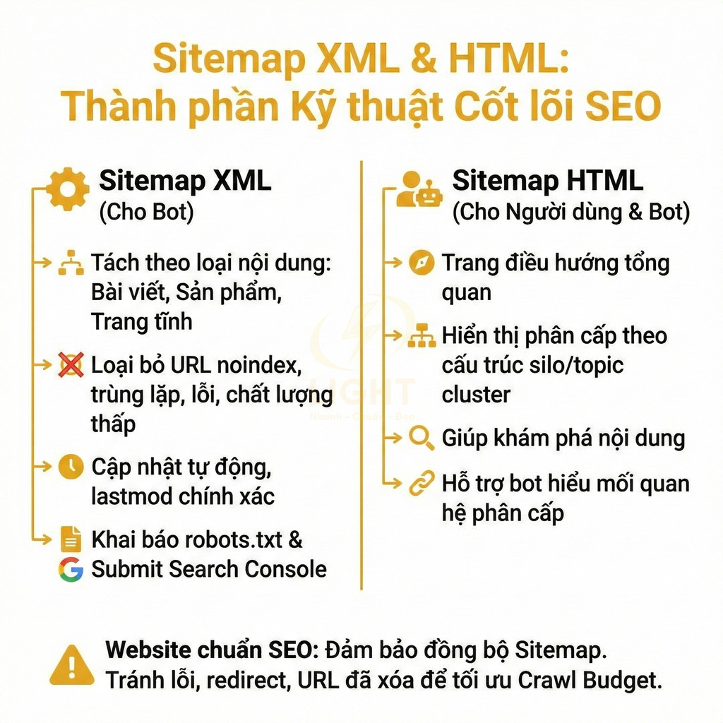 So sánh sitemap XML và HTML và vai trò kỹ thuật cốt lõi trong tối ưu SEO website