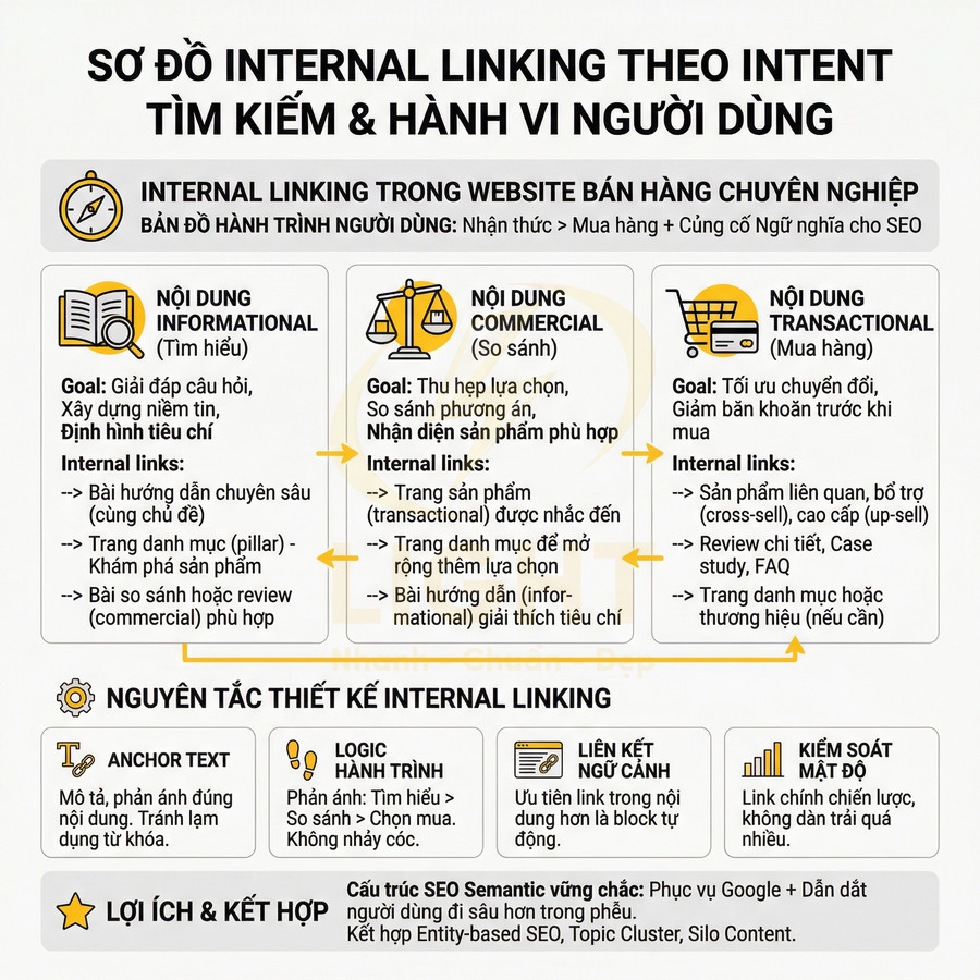 Sơ đồ internal linking theo intent tìm kiếm và hành vi người dùng cho website bán hàng chuẩn SEO