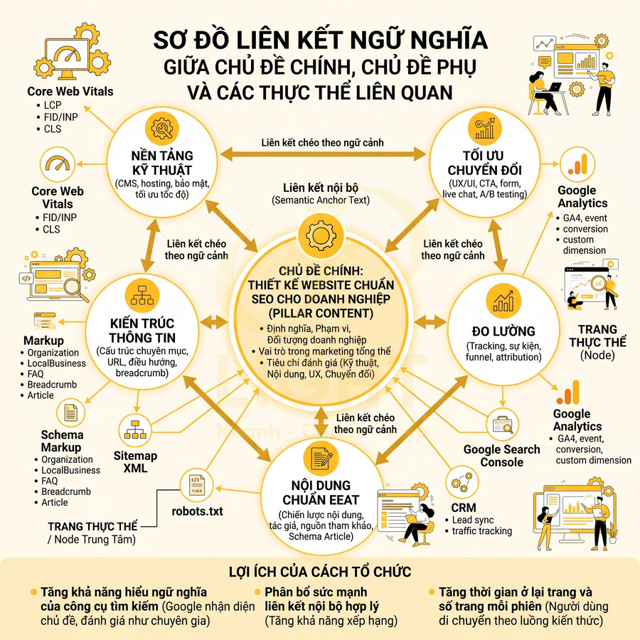Sơ đồ liên kết ngữ nghĩa trong thiết kế website chuẩn SEO cho doanh nghiệp và các thực thể liên quan