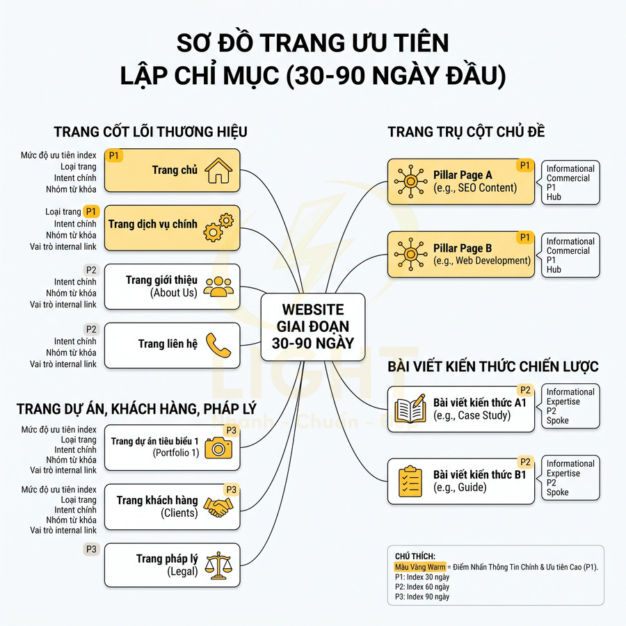 Sơ đồ cấu trúc website ưu tiên lập chỉ mục SEO trong 30 đến 90 ngày đầu
