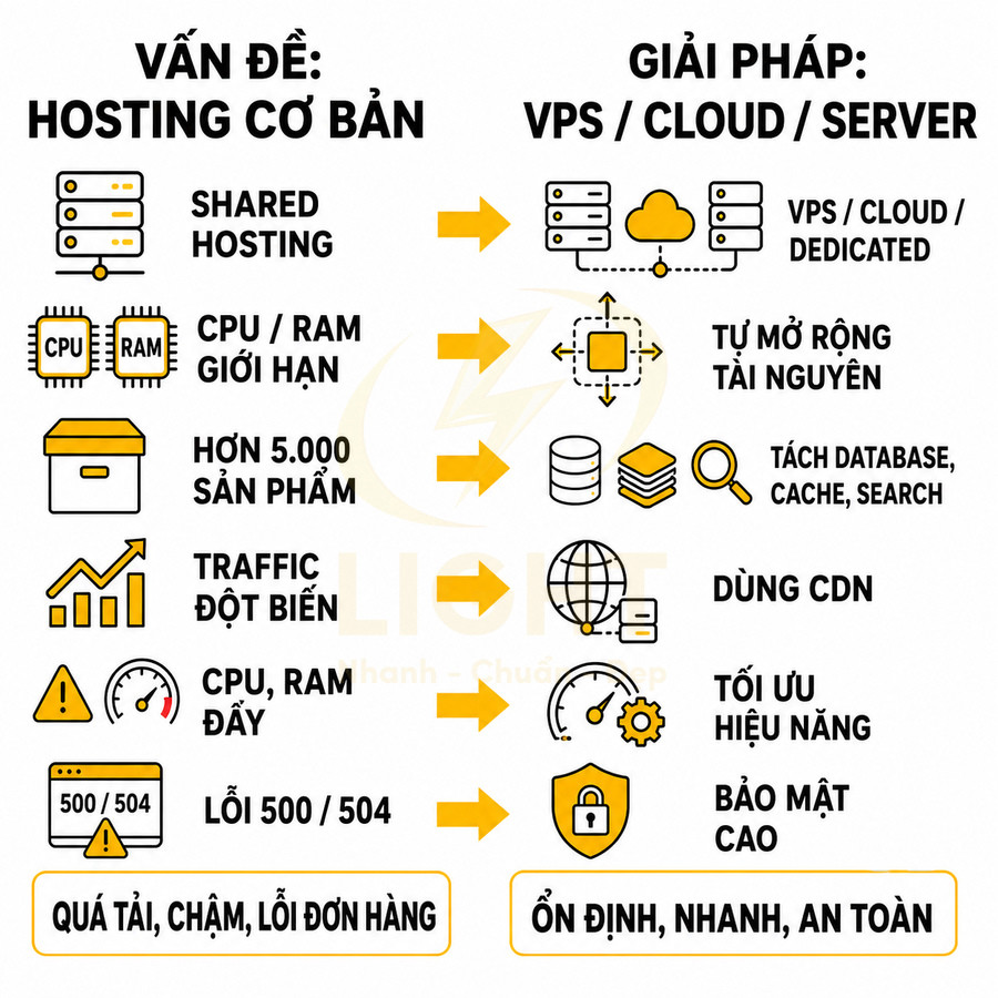 So sánh hosting cơ bản và giải pháp VPS cloud server giúp website ổn định nhanh an toàn