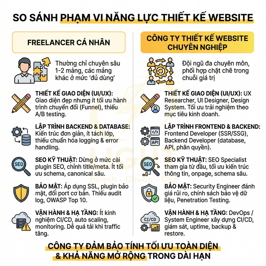 So sánh năng lực thiết kế website giữa freelancer cá nhân và công ty thiết kế website chuyên nghiệp