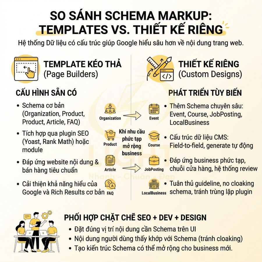 Infographic so sánh Schema Markup dùng template kéo thả và thiết kế riêng cho tối ưu SEO website
