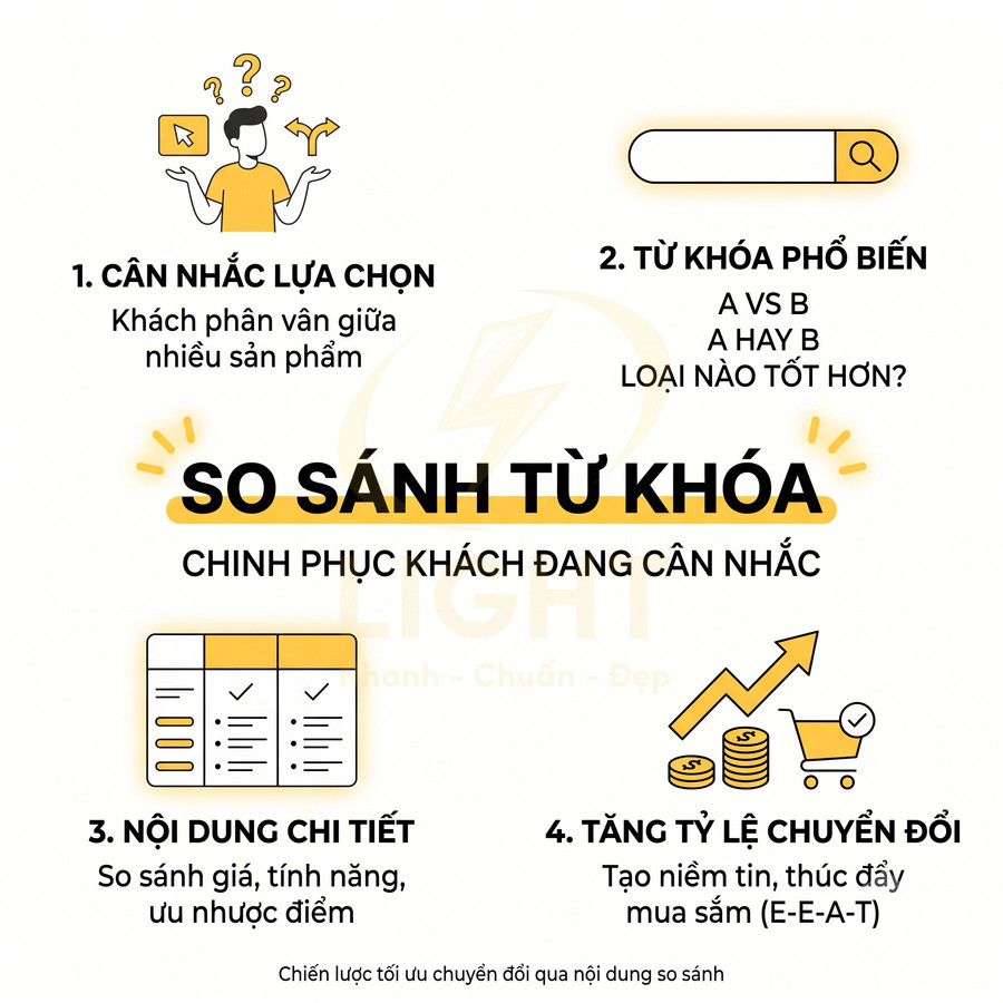 Infographic so sánh từ khóa SEO, trình bày lợi ích nội dung so sánh sản phẩm và tăng tỷ lệ chuyển đổi
