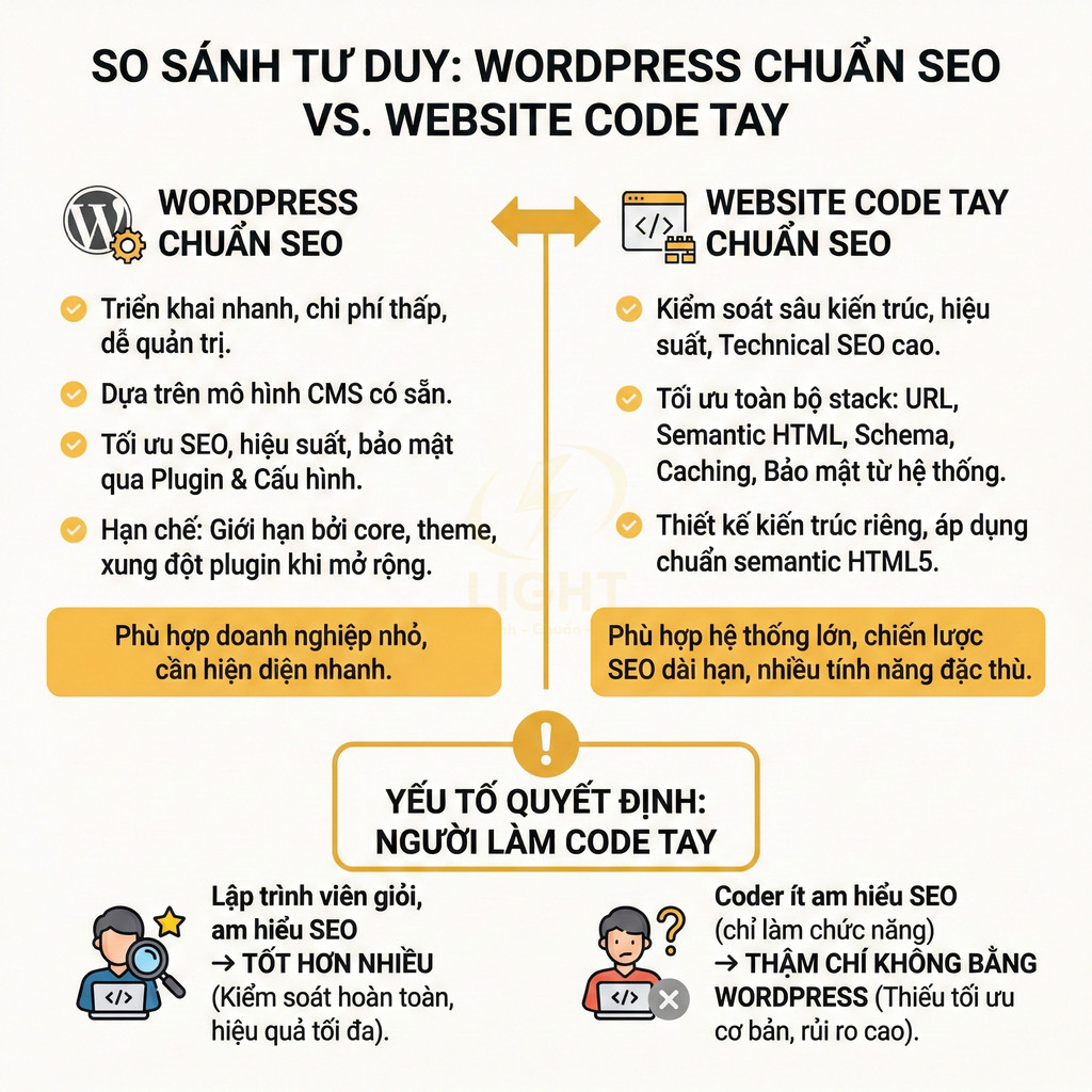 So sánh thiết kế website WordPress chuẩn SEO và code tay