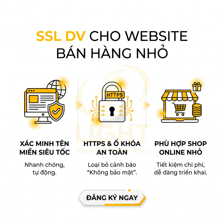 Gói chứng chỉ SSL DV cho website bán hàng nhỏ với xác minh tên miền nhanh và bảo mật HTTPS an toàn