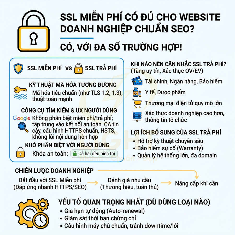 Infographic so sánh SSL miễn phí và SSL trả phí cho website doanh nghiệp chuẩn SEO