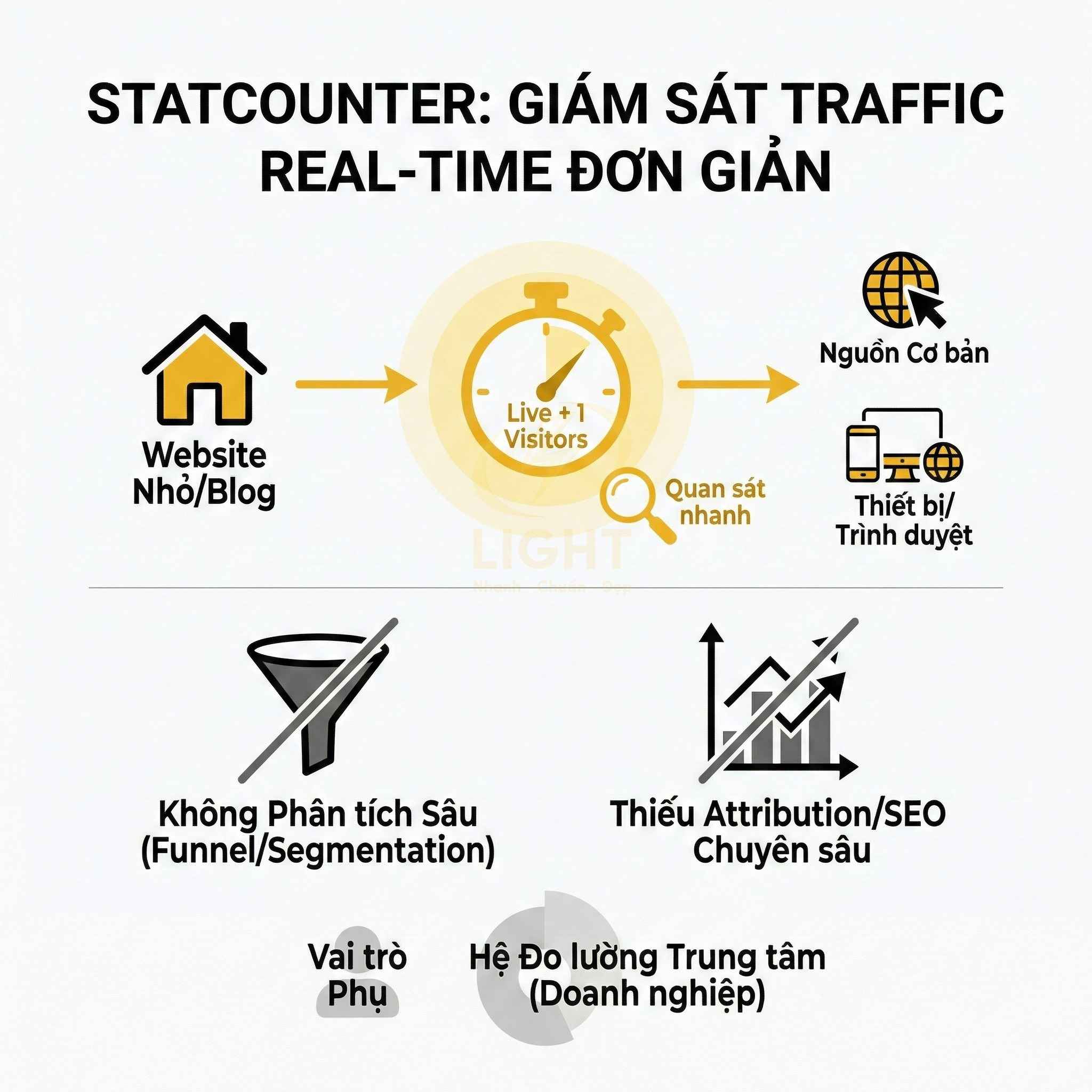 giới thiệu Statcounter giám sát traffic realtime cho website nhỏ blog và hạn chế phân tích sâu, attribution SEO