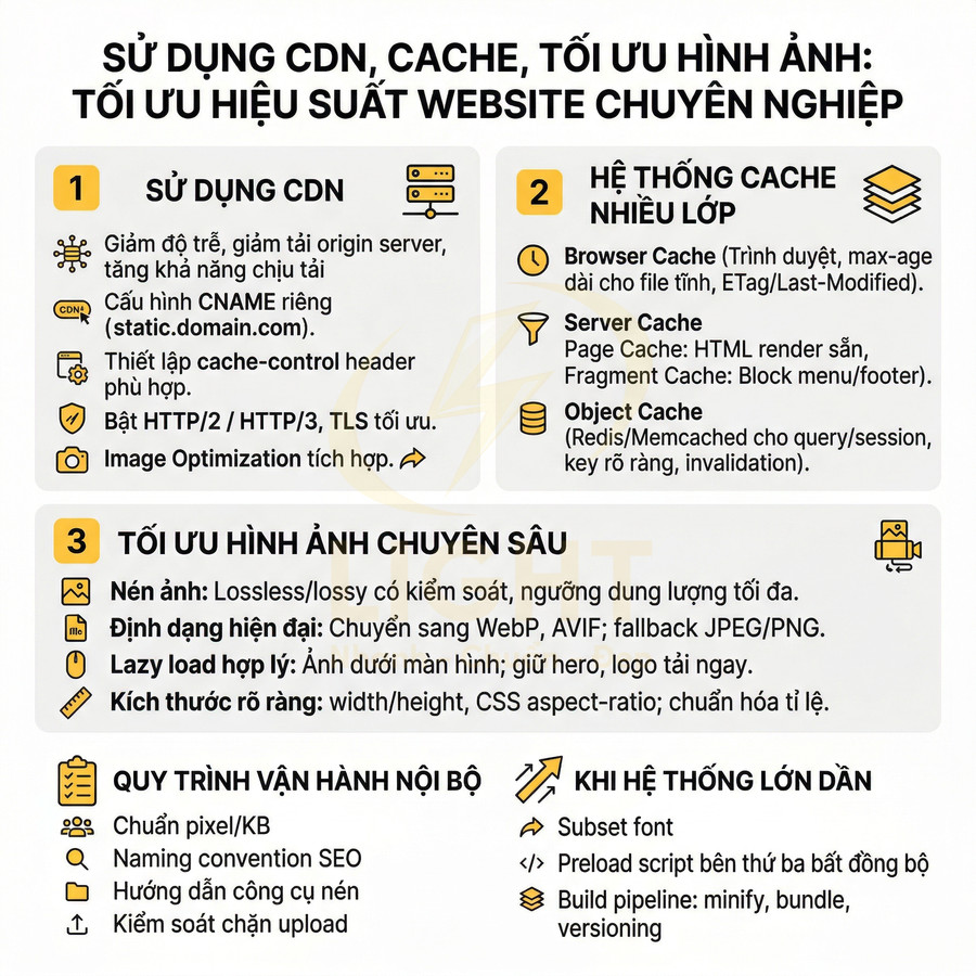 Hướng dẫn tối ưu hiệu suất website với CDN, cache nhiều lớp và tối ưu hình ảnh chuyên sâu bằng WebP, lazy load