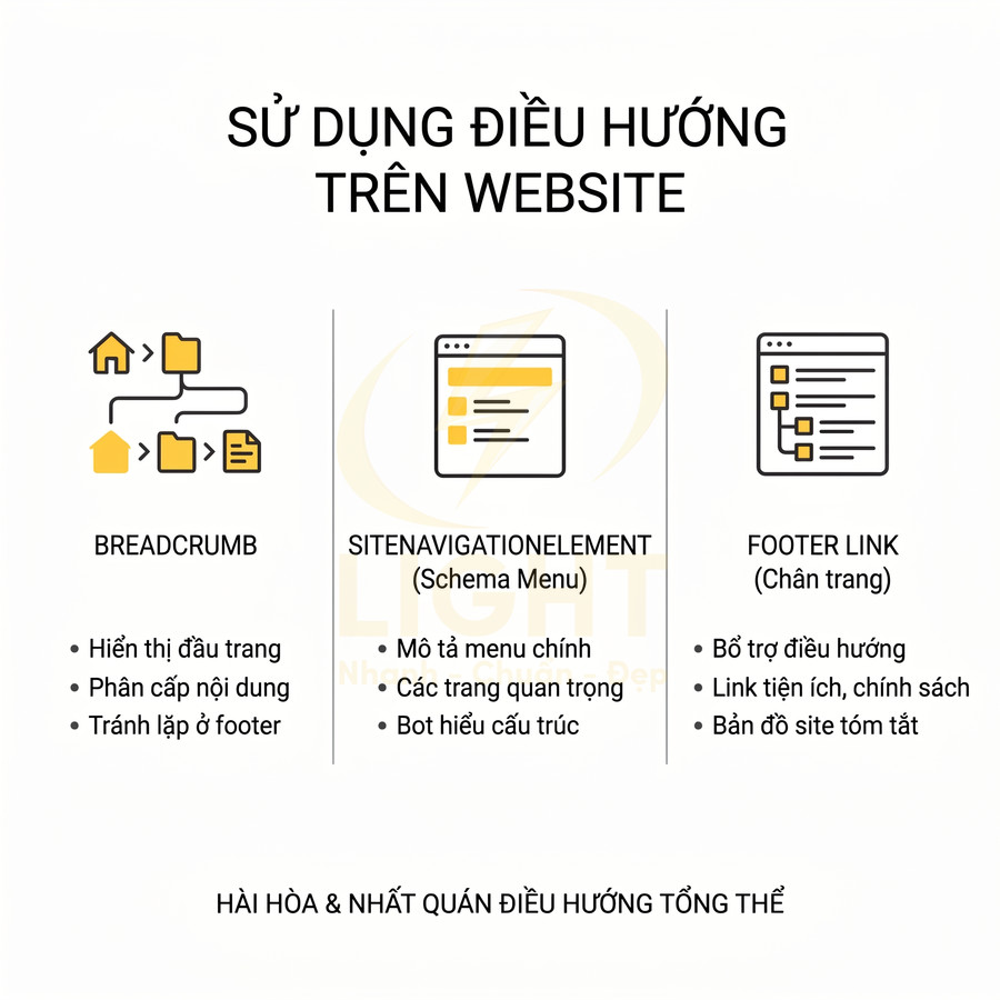 Hướng dẫn sử dụng breadcrumb, menu schema và footer link để tối ưu điều hướng trên website