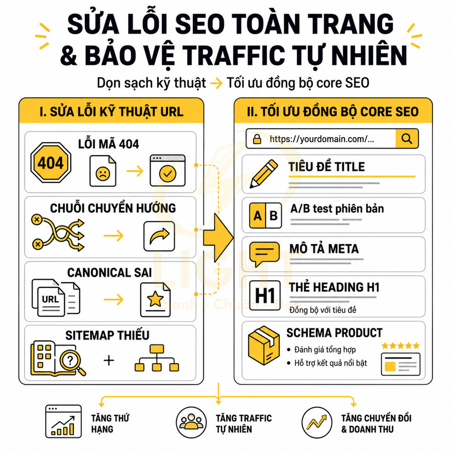 Hướng dẫn sửa lỗi kỹ thuật URL và tối ưu core SEO onpage để tăng traffic tự nhiên và chuyển đổi