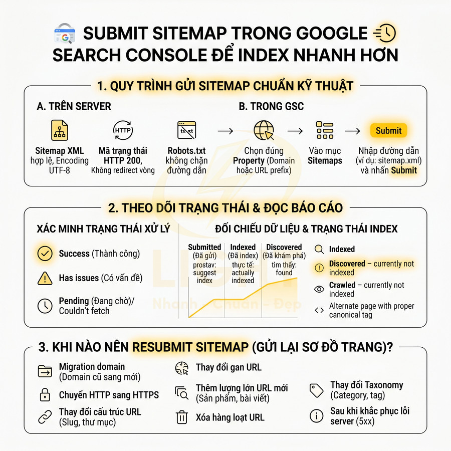 Hướng dẫn submit sitemap trong Google Search Console để index website nhanh hơn bằng infographic tiếng Việt