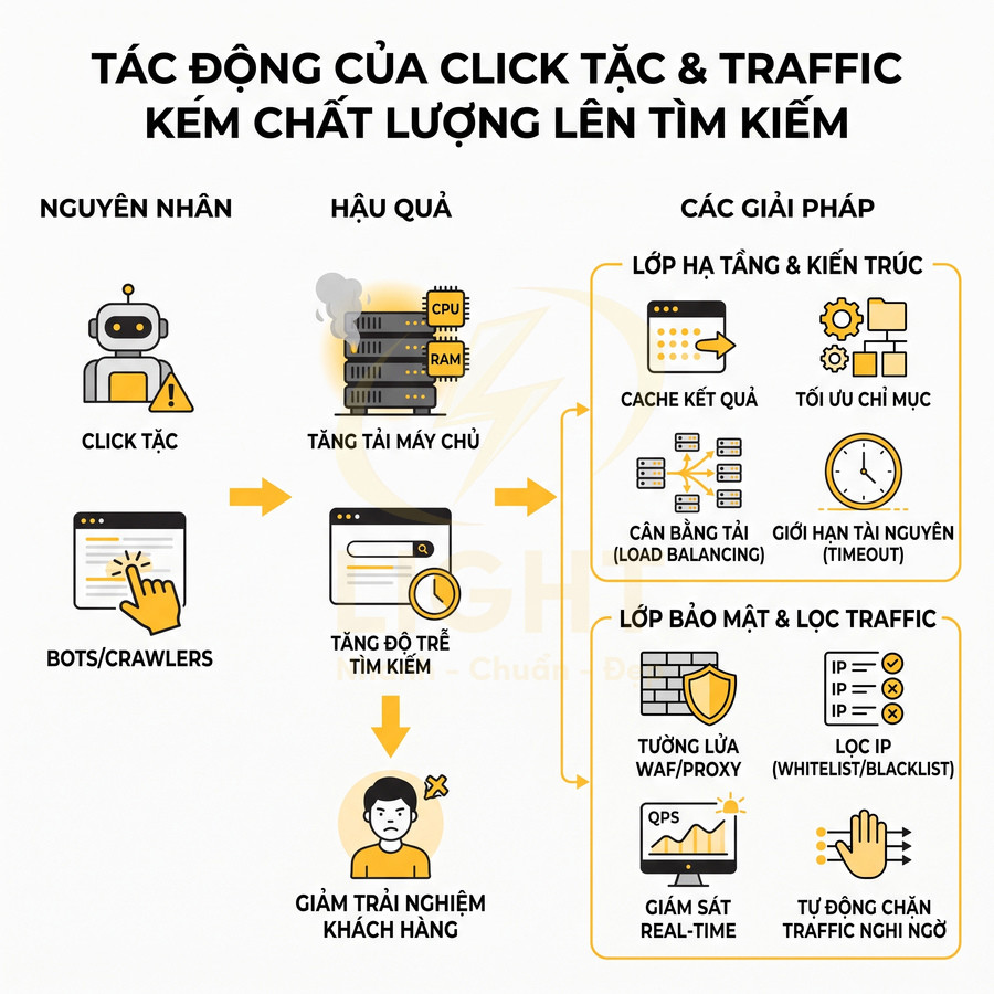 Infographic tác động của click tặc và traffic kém chất lượng lên tìm kiếm và các giải pháp tối ưu hệ thống