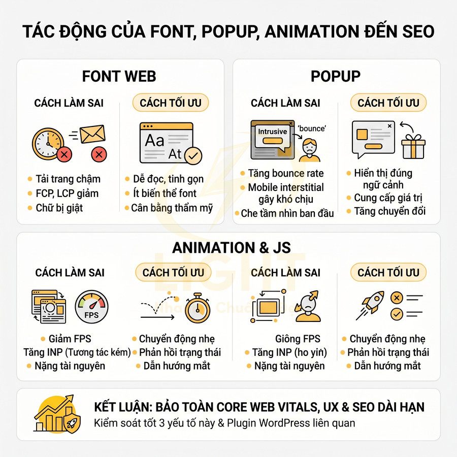 Font, popup, animation có làm website mất chuẩn SEO không?