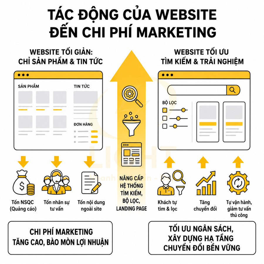 Infographic tác động của website tối ưu tìm kiếm trải nghiệm đến chi phí marketing và chuyển đổi doanh nghiệp