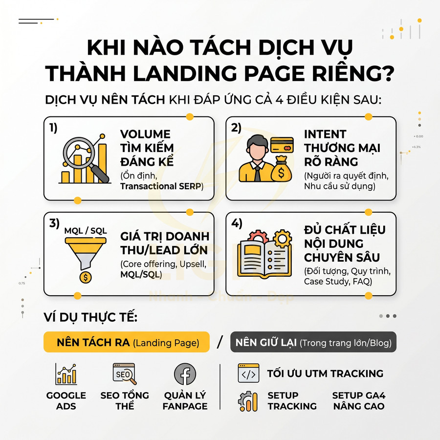 Hướng dẫn khi nào nên tách dịch vụ thành landing page riêng trong chiến lược marketing và SEO