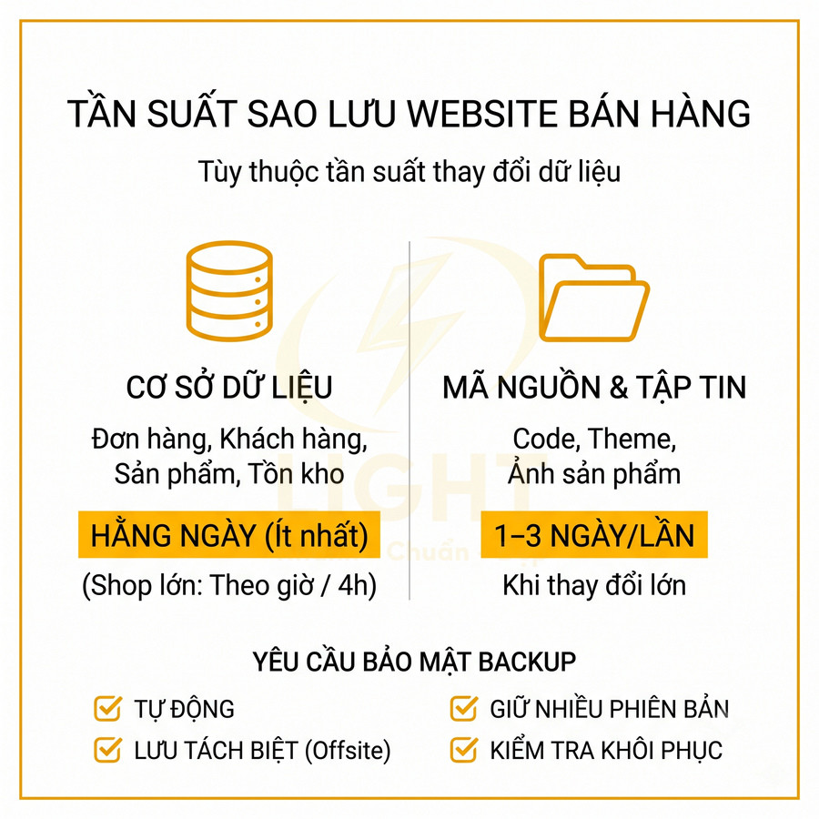 Hướng dẫn tần suất sao lưu dữ liệu và mã nguồn website bán hàng cùng các yêu cầu bảo mật backup