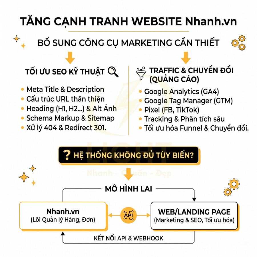 Giải pháp Nhanh.vn tăng cạnh tranh website với công cụ SEO kỹ thuật, quảng cáo và mô hình lai kết nối API